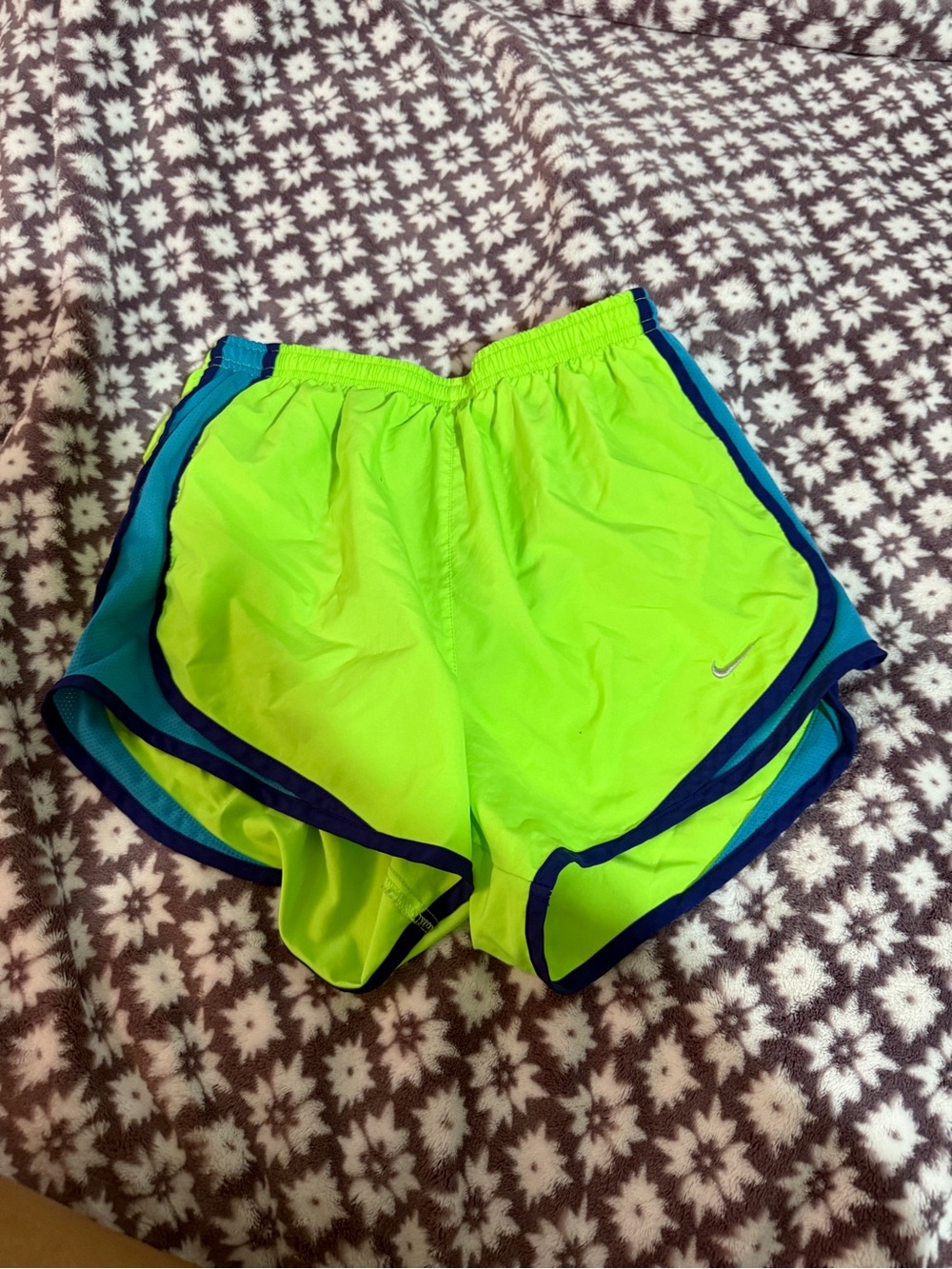 Nike Women's Neon Lime Running Shorts with Navy Trim